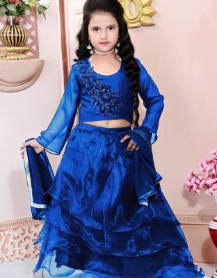 Blue embroidered cotton silk a line lehenga choli dupatta 1