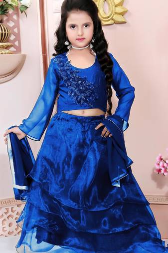 Blue embroidered cotton silk a line lehenga choli dupatta
