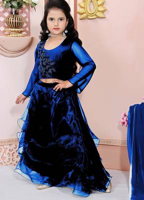 Blue embroidered cotton silk a line lehenga choli dupatta 2