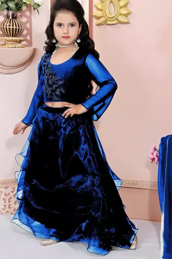 Blue embroidered cotton silk a line lehenga choli dupatta