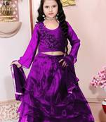 Purple embroidered cotton silk a line lehenga choli dupatta