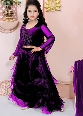Purple embroidered cotton silk a line lehenga choli dupatta 2