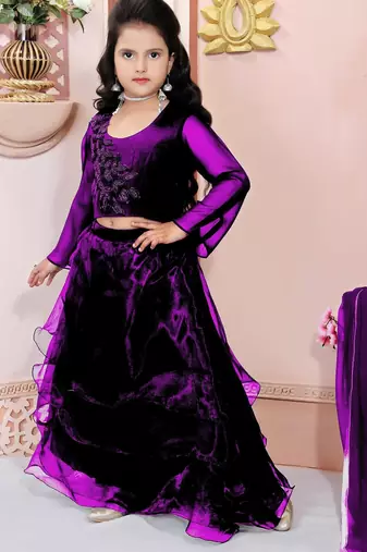 Purple embroidered cotton silk a line lehenga choli dupatta