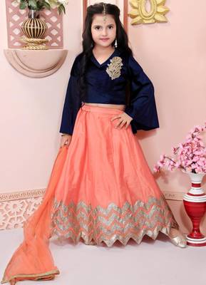 Navy blue embroidered velvet a line lehenga choli dupatta 1