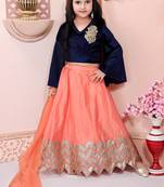 Navy blue embroidered velvet a line lehenga choli dupatta