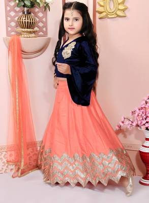 Navy blue embroidered velvet a line lehenga choli dupatta 2
