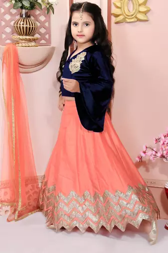Navy blue embroidered velvet a line lehenga choli dupatta