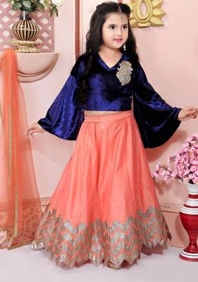 Navy blue embroidered velvet a line lehenga choli dupatta 3