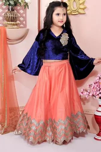 Navy blue embroidered velvet a line lehenga choli dupatta