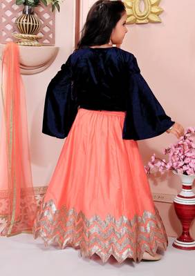 Navy blue embroidered velvet a line lehenga choli dupatta 4
