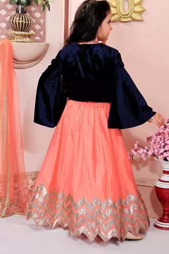 Navy blue embroidered velvet a line lehenga choli dupatta