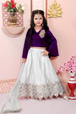 Purple embroidered velvet a line lehenga choli dupatta 1