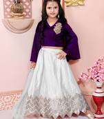 Purple embroidered velvet a line lehenga choli dupatta