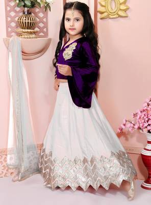 Purple embroidered velvet a line lehenga choli dupatta 2