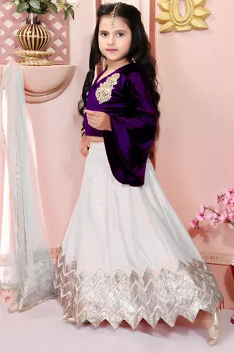 Purple embroidered velvet a line lehenga choli dupatta