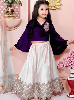 Purple embroidered velvet a line lehenga choli dupatta 3