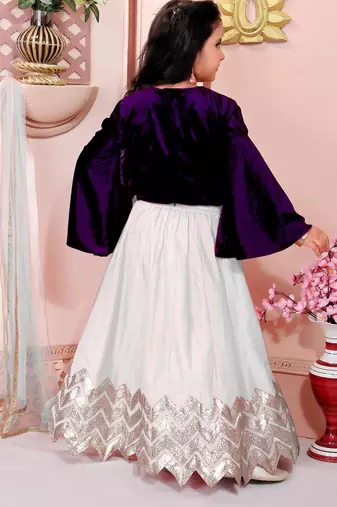 Purple embroidered velvet a line lehenga choli dupatta