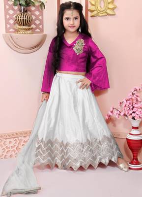 Pink embroidered velvet a line lehenga choli dupatta 1