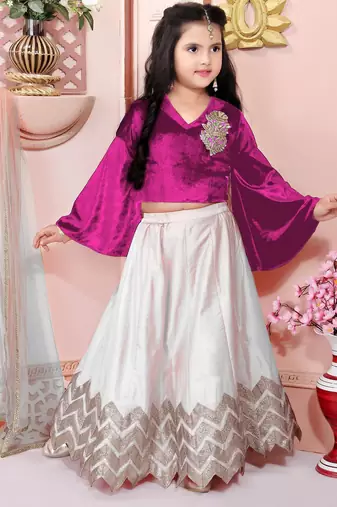 Pink embroidered velvet a line lehenga choli dupatta