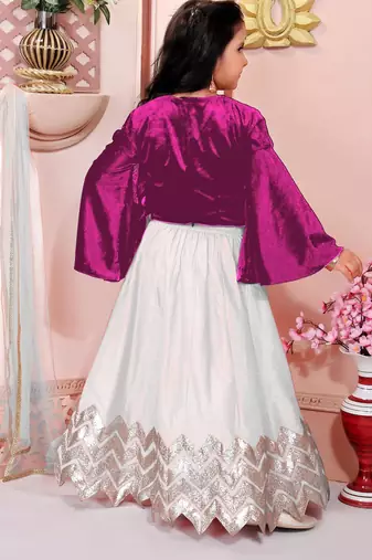 Pink embroidered velvet a line lehenga choli dupatta