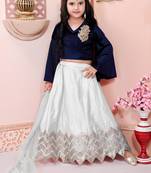 Navy blue embroidered velvet a line lehenga choli dupatta