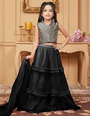 Black embroidered art silk a line lehenga choli dupatta 1