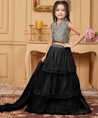 Black embroidered art silk a line lehenga choli dupatta 2