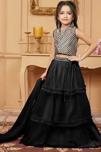 Black embroidered art silk a line lehenga choli dupatta