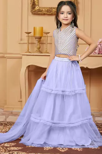 Light purple embroidered art silk a line lehenga choli dupatta