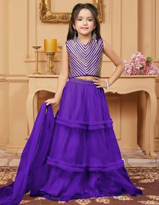 Purple embroidered art silk a line lehenga choli dupatta 1