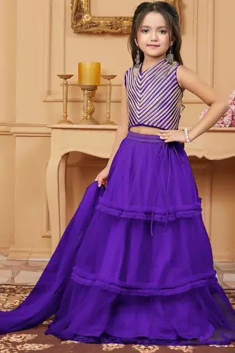 Purple embroidered art silk a line lehenga choli dupatta