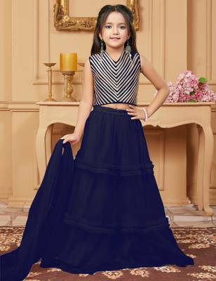 Navy blue embroidered art silk a line lehenga choli dupatta 1
