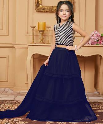 Navy blue embroidered art silk a line lehenga choli dupatta 2