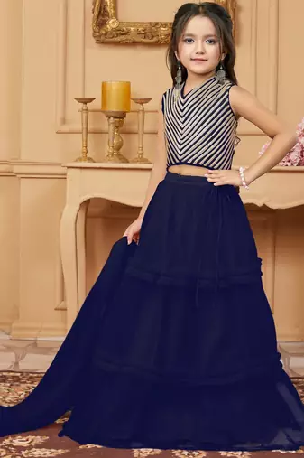 Navy blue embroidered art silk a line lehenga choli dupatta
