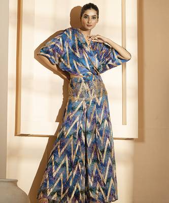 Blue georgette printed co ord set 1