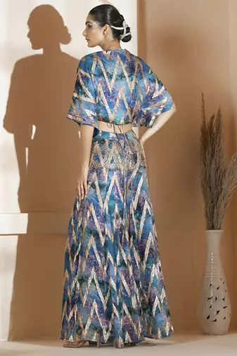 Blue georgette printed co ord set