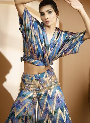 Blue georgette printed co ord set 3