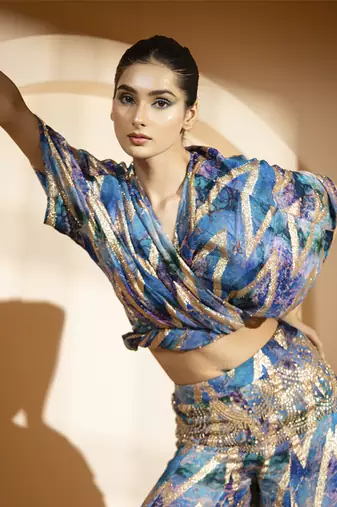 Blue georgette printed co ord set