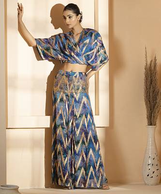 Blue georgette printed co ord set 5