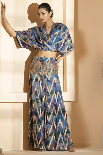 Blue georgette printed co ord set