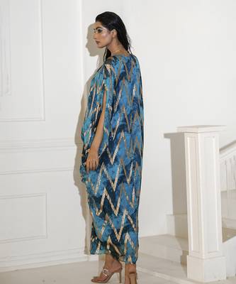 Blue georgette printed kaftan 3