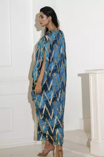 Blue georgette printed kaftan