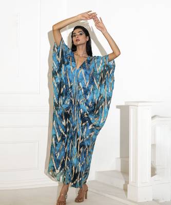 Blue georgette printed kaftan 5