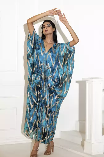 Blue georgette printed kaftan