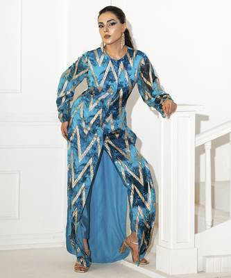 Blue georgette printed kurta set 1