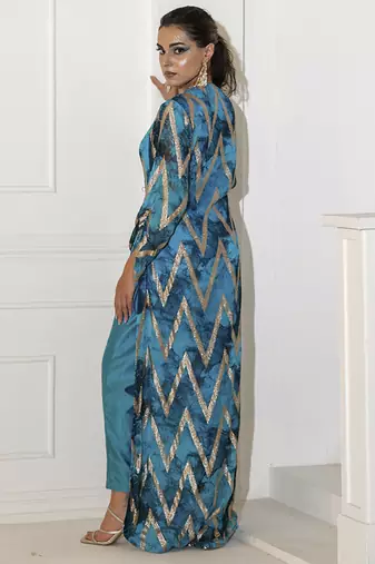 Blue georgette printed kurta set
