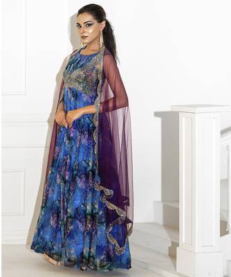Blue georgette printed anarkali 1