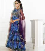 Blue georgette printed anarkali
