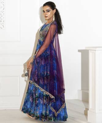 Blue georgette printed anarkali 2