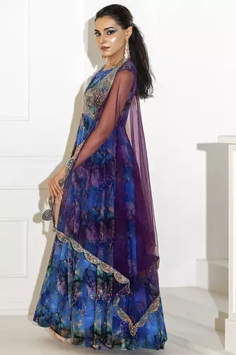 Blue georgette printed anarkali